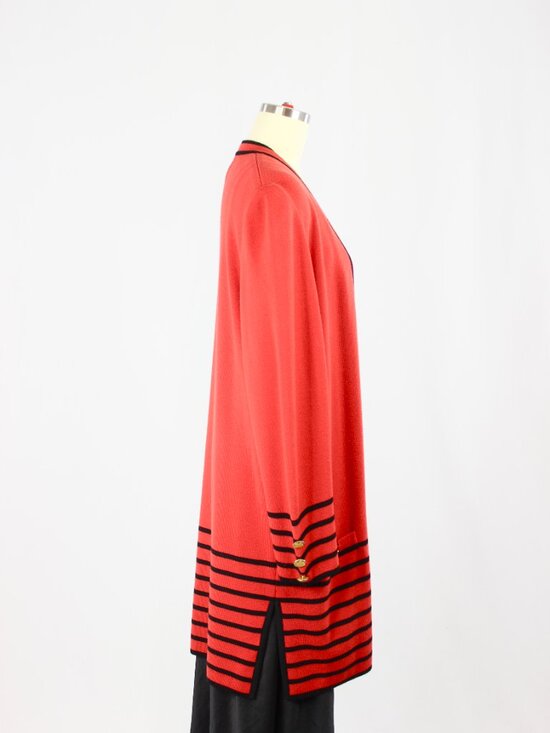 Vintage 00's MEDICI by Gill Harvey Red Acrylic Wool Knit Long Cardigan, Size 14 - Picture 2 of 13